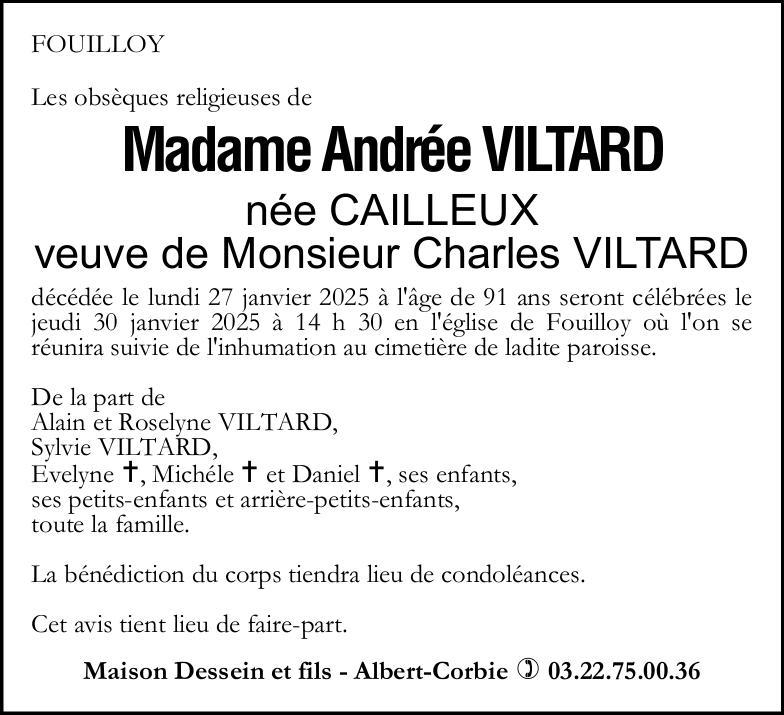 Avis de décès Andrée VILTARD