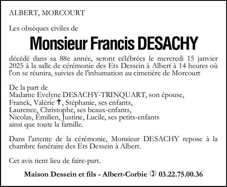 Avis de décès Francis DESACHY