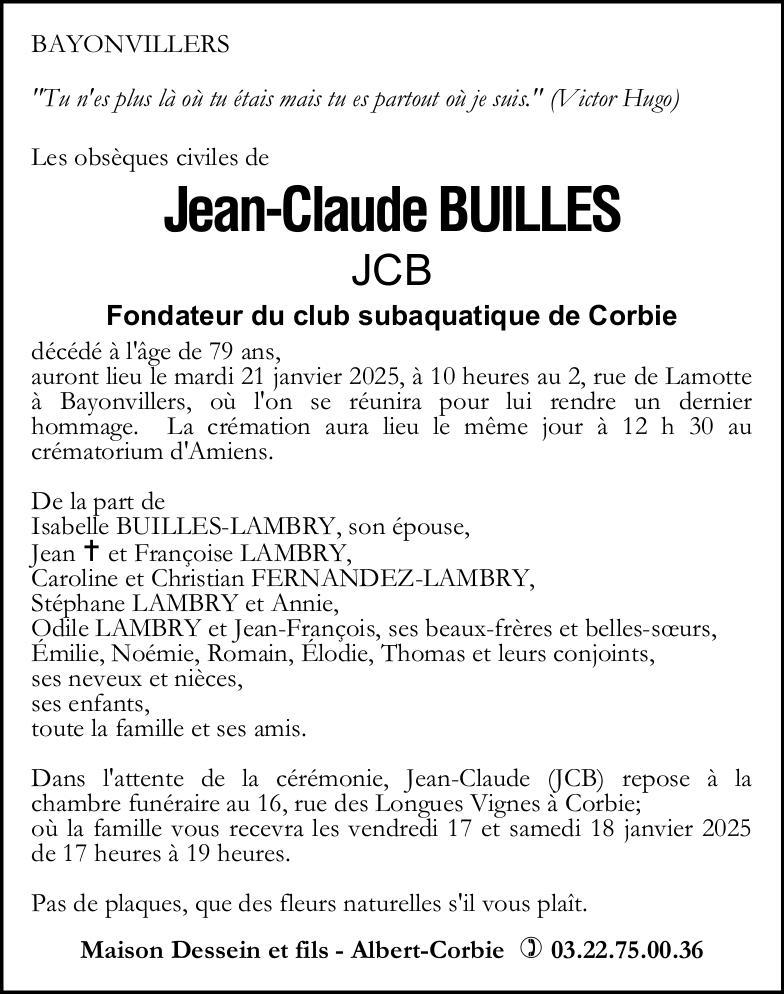 Avis de décès Jean-Claude BUILLES