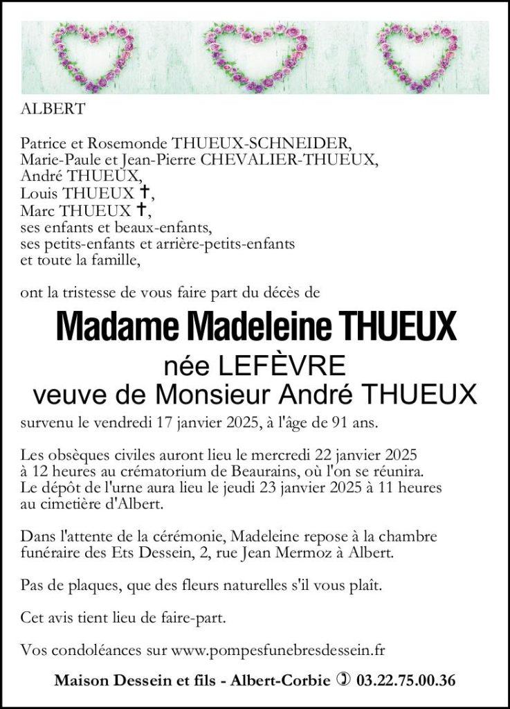 Avis de décès Madeleine THUEUX