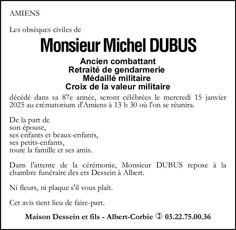 Avis de décès Michel DUBUS