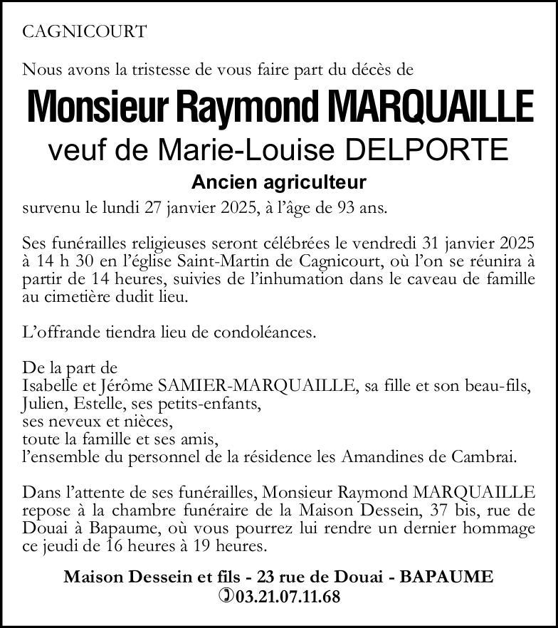 Avis de décès - Monsieur Raymond MARQUAILLE