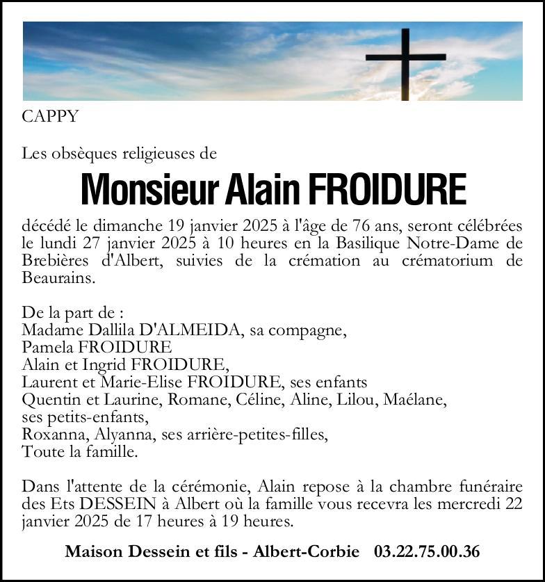 avis de décès de Monsieur Alain FROIDURE