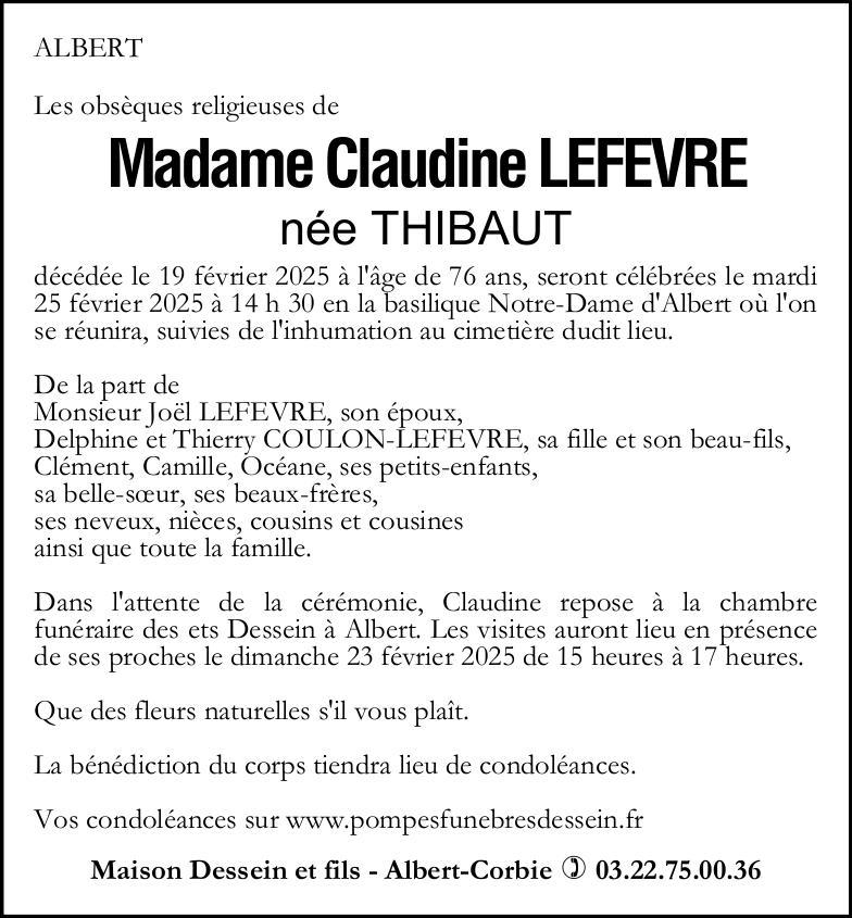 Avis de décès Claudine LEFEVRE