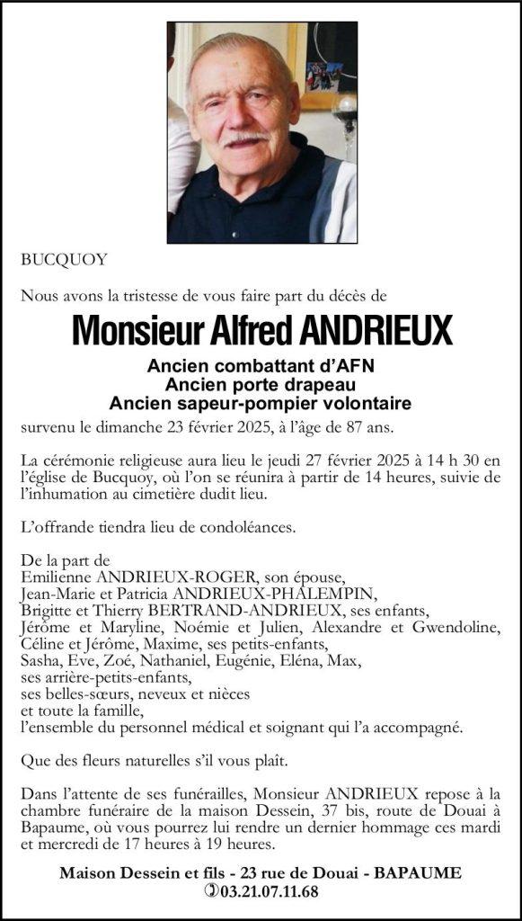 Avis de décès - Monsieur Alfred ANDRIEUX