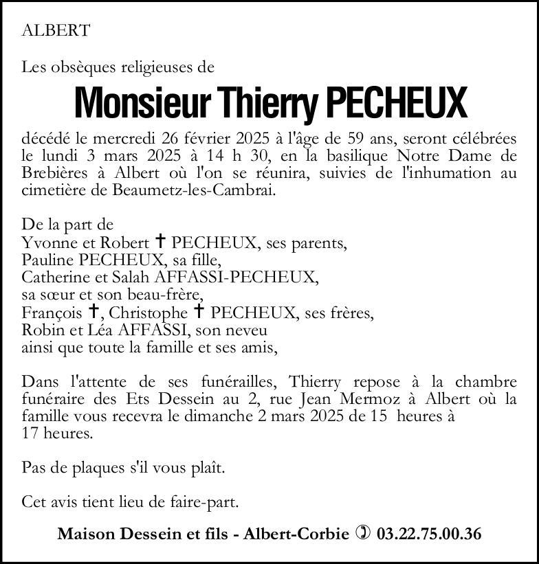 Avis de décès Thierry PECHEUX