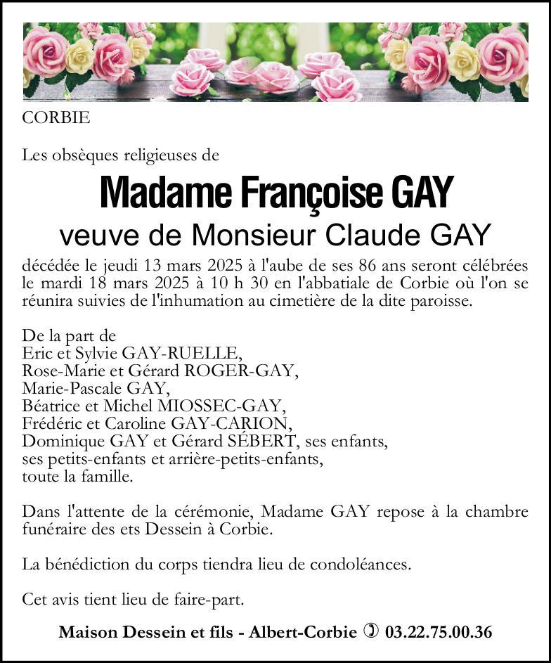 Avis de décès Françoise GAY