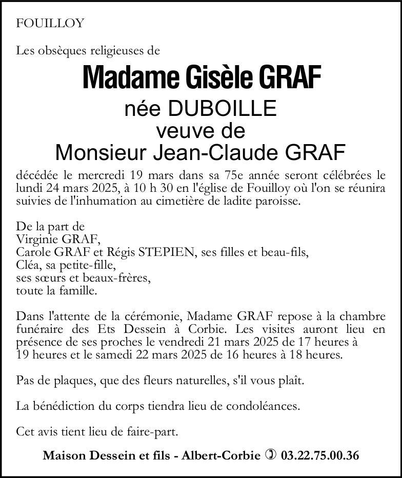 Avis de décès Gisèle GRAF