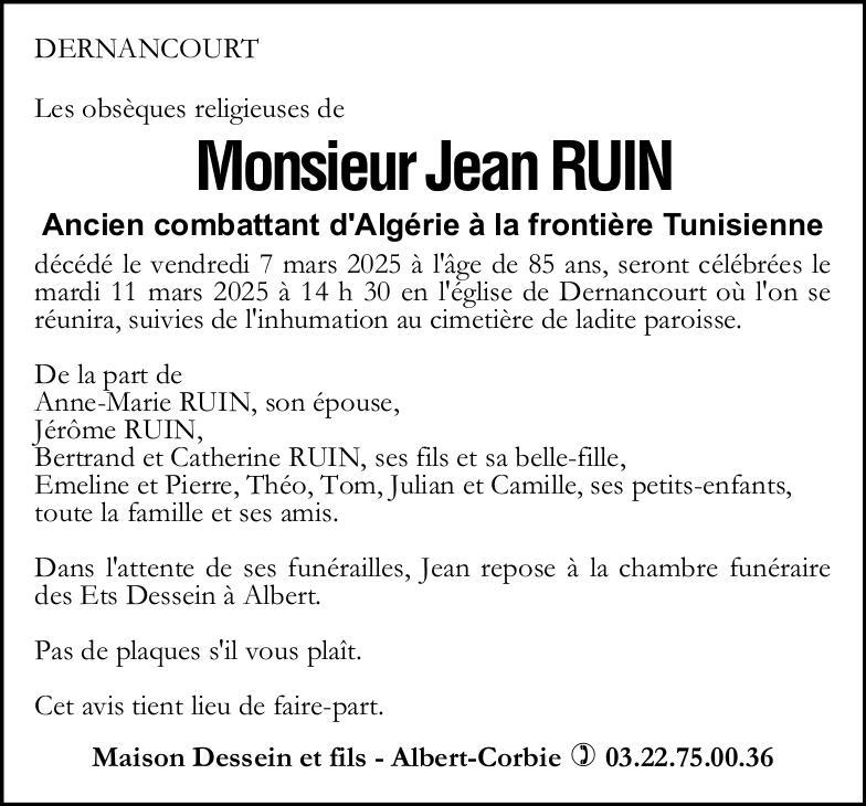 Avis de décès Jean RUIN