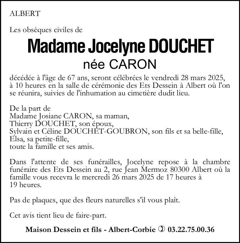 Avis de décès Jocelyne DOUCHET