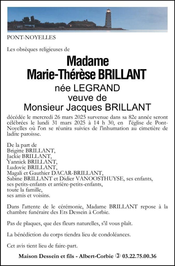 Avis de décès Marie-Thérèse BRILLANT
