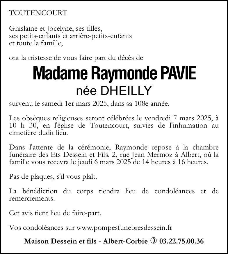 Avis de décès Raymonde PAVIE