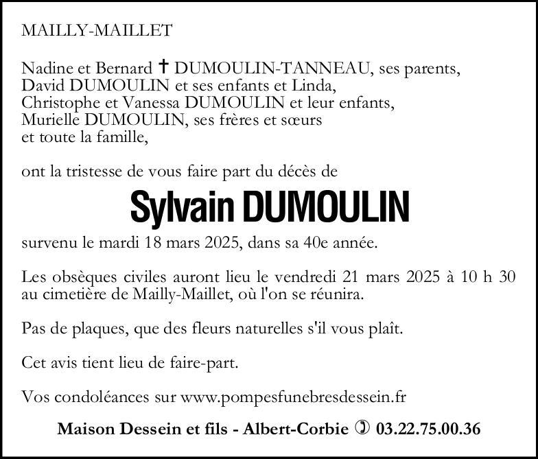 Avis de décès Sylvain DUMOULIN