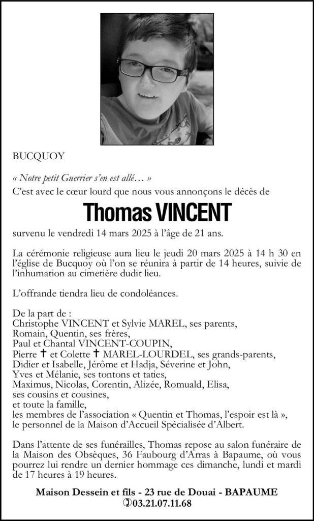 Avis de décès - Thomas VINCENT