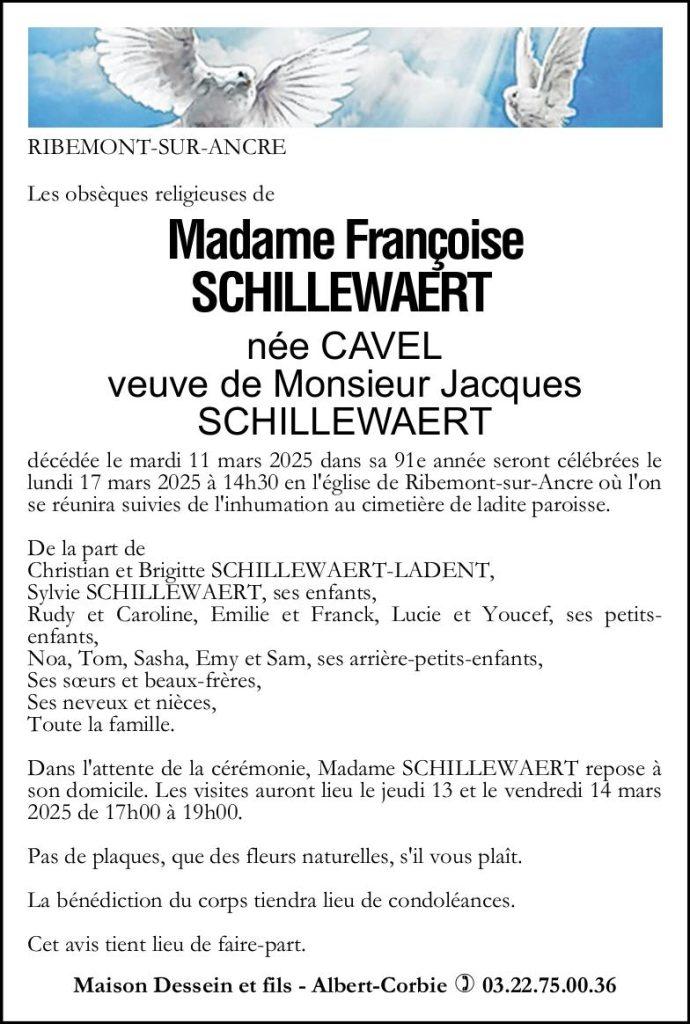 Avis de décès françoise SCHILLEWAERT