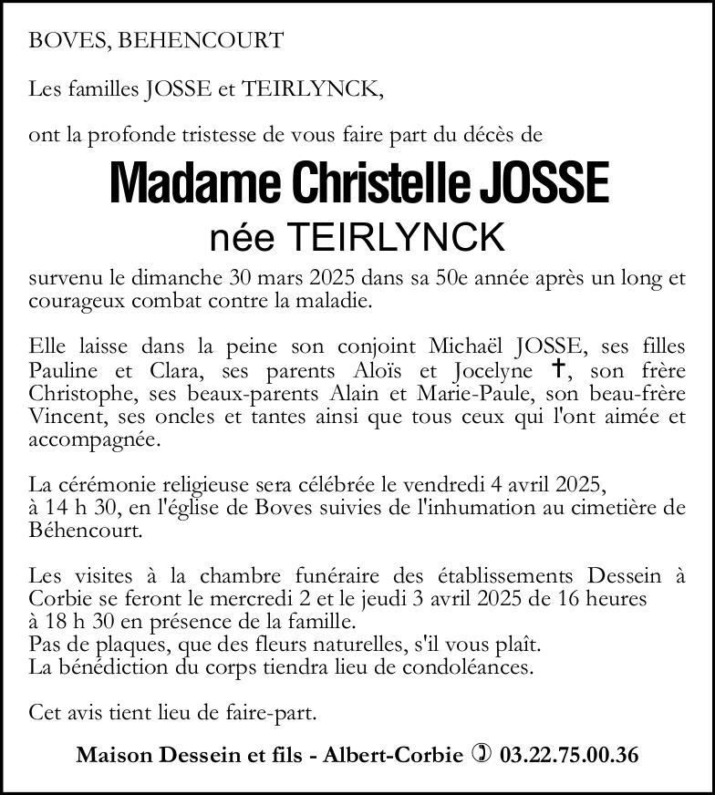 Avis de décès Christelle JOSSE