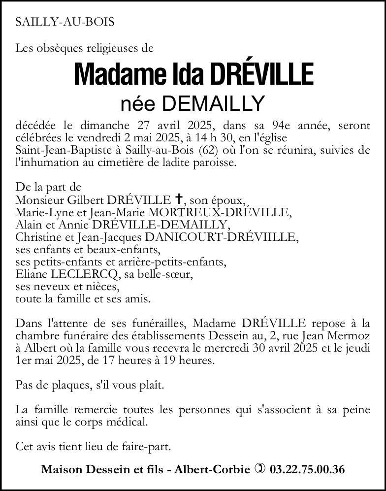 Avis de décès Ida DREVILLE