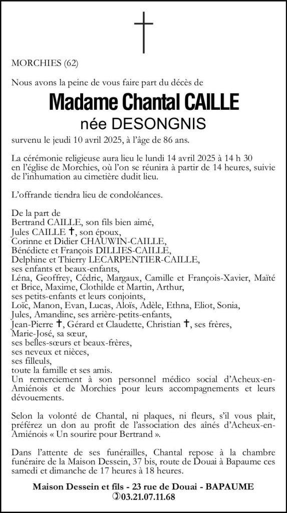 Avis de décès de Madame Chantal CAILLE