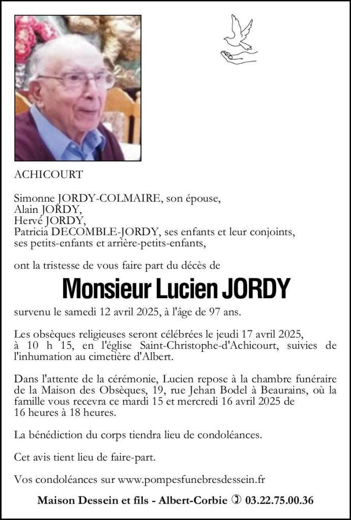 Avis de décès de Monsieur Lucien JORDY