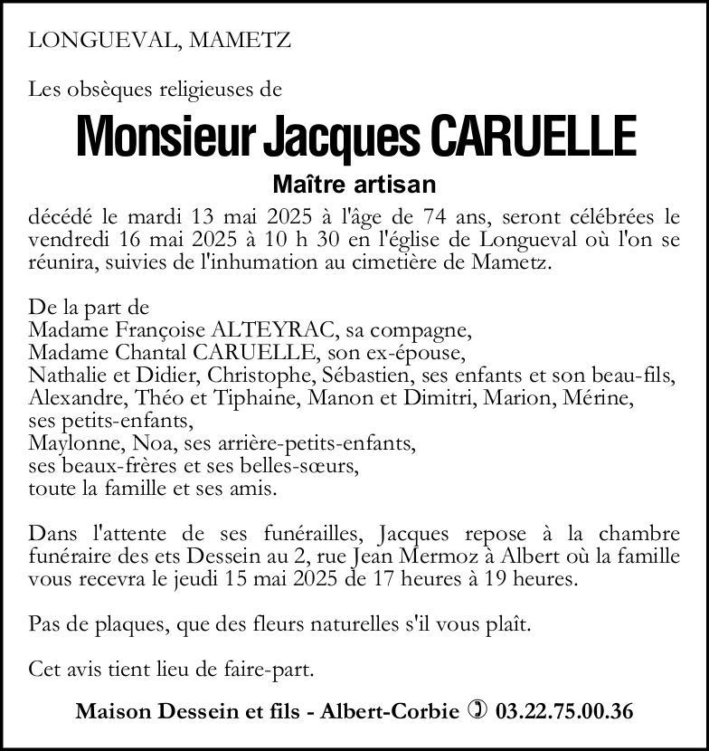 Avis de décès Jacques CARUELLE
