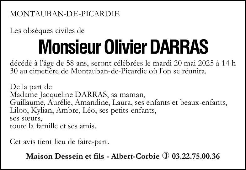 Avis de décès OLIVIER DARRAS