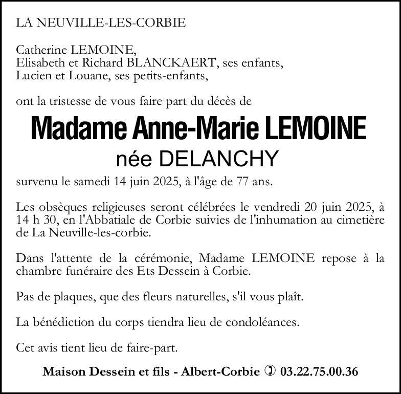 Avis de décès Anne-Marie LEMOINE