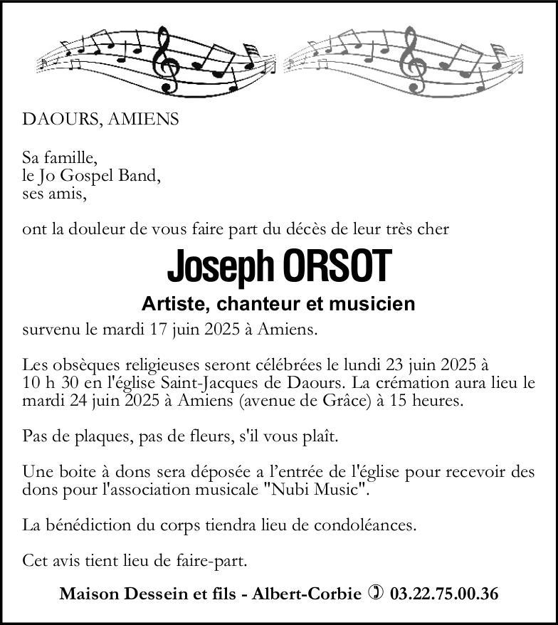 Avis de décès Joseph ORSOT