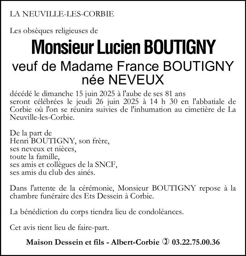 Avis de décès Lucien BOUTIGNY