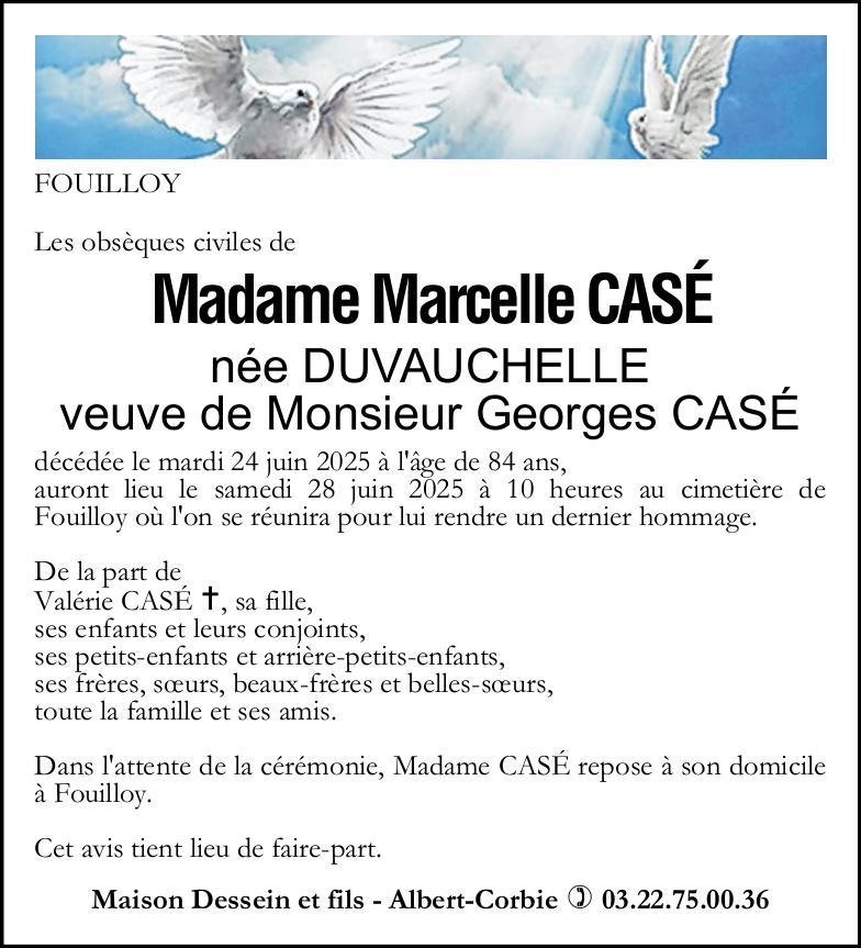 Avis de décès Marcelle CASÉ