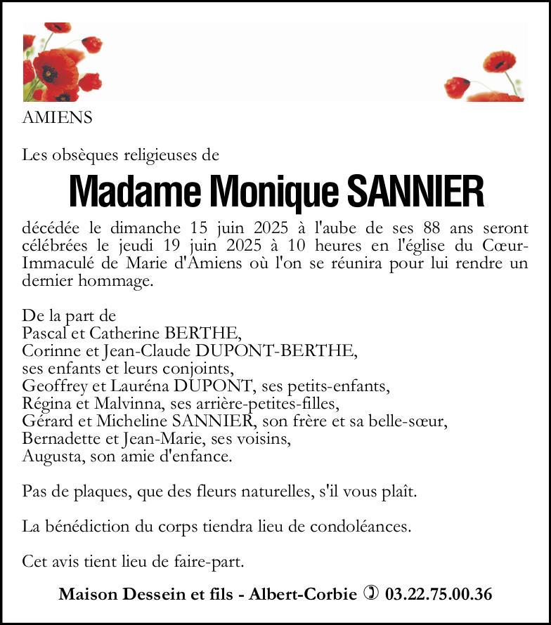Avis de décès Monique SANNIER
