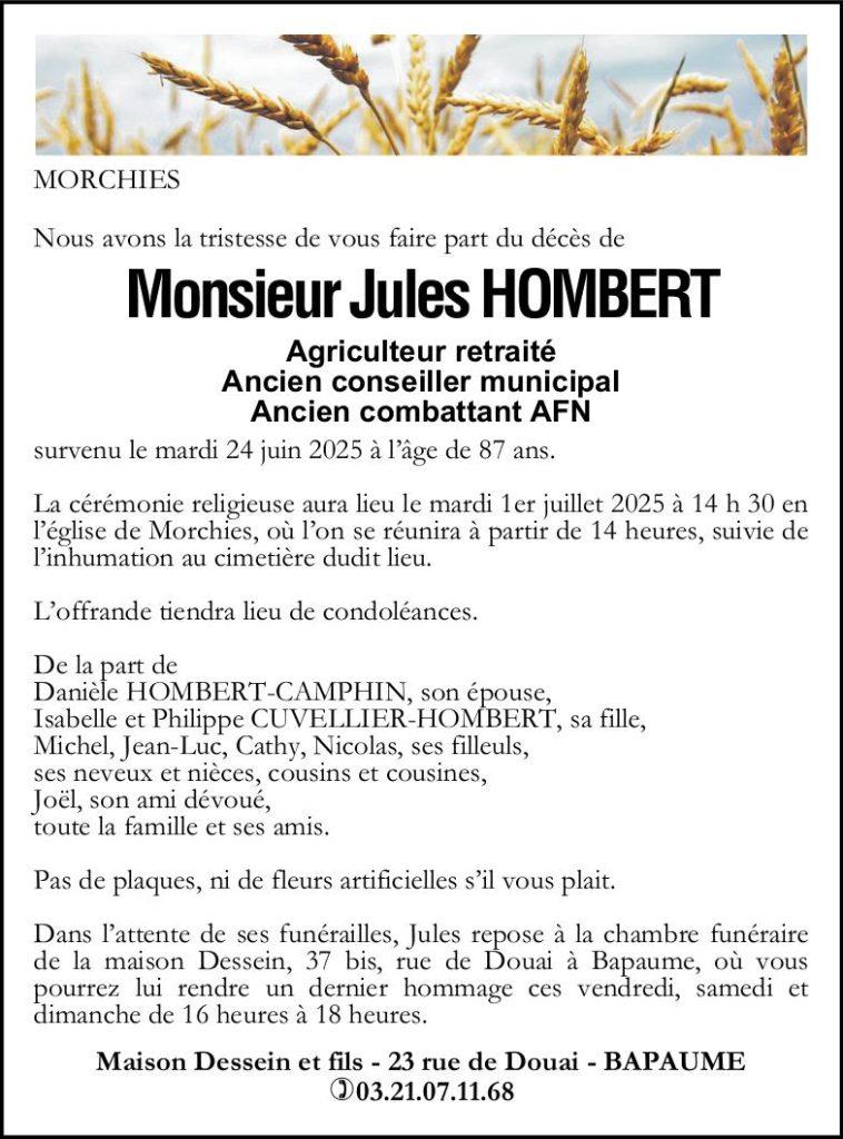 Avis de décès - Monsieur Jules HOMBERT
