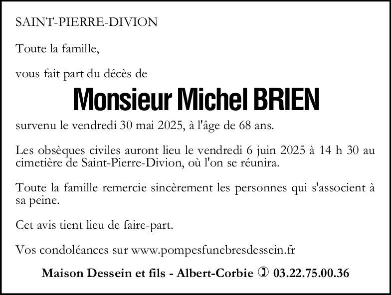 Avis de décès de Monsieur Michel BRIEN