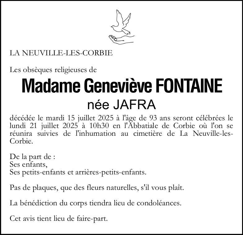 Avis de décès Geneviève FONTAINE