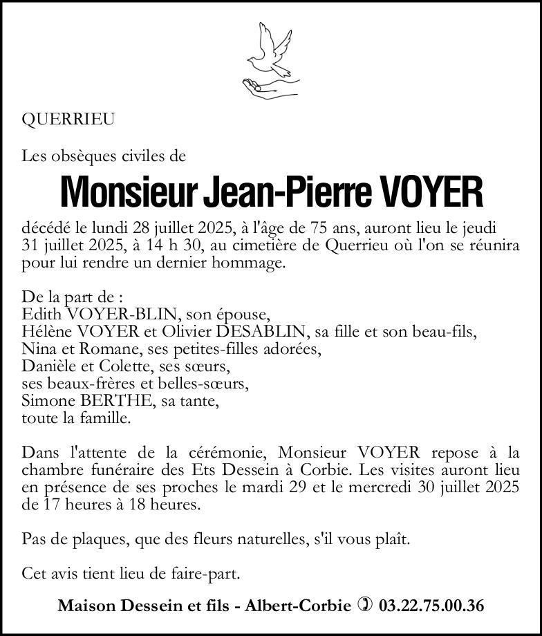 Avis de décès Jean-Pierre VOYER