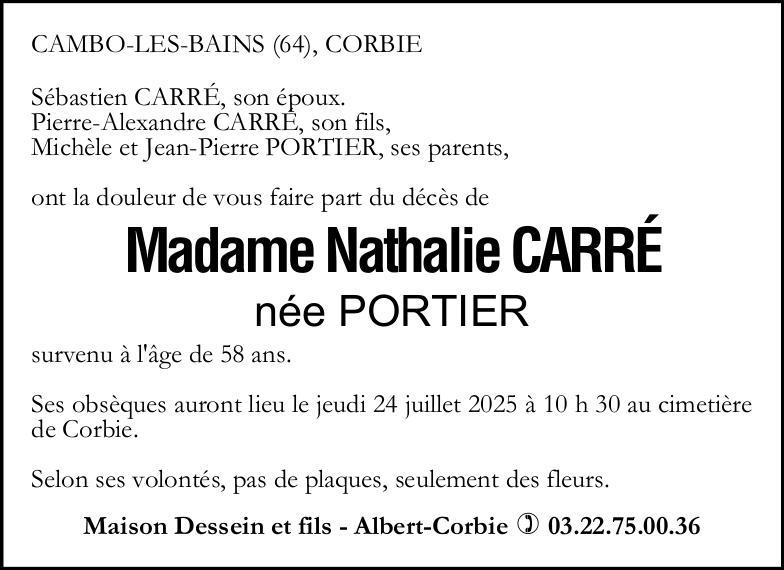 Avis de décès Nathalie CARRÉ