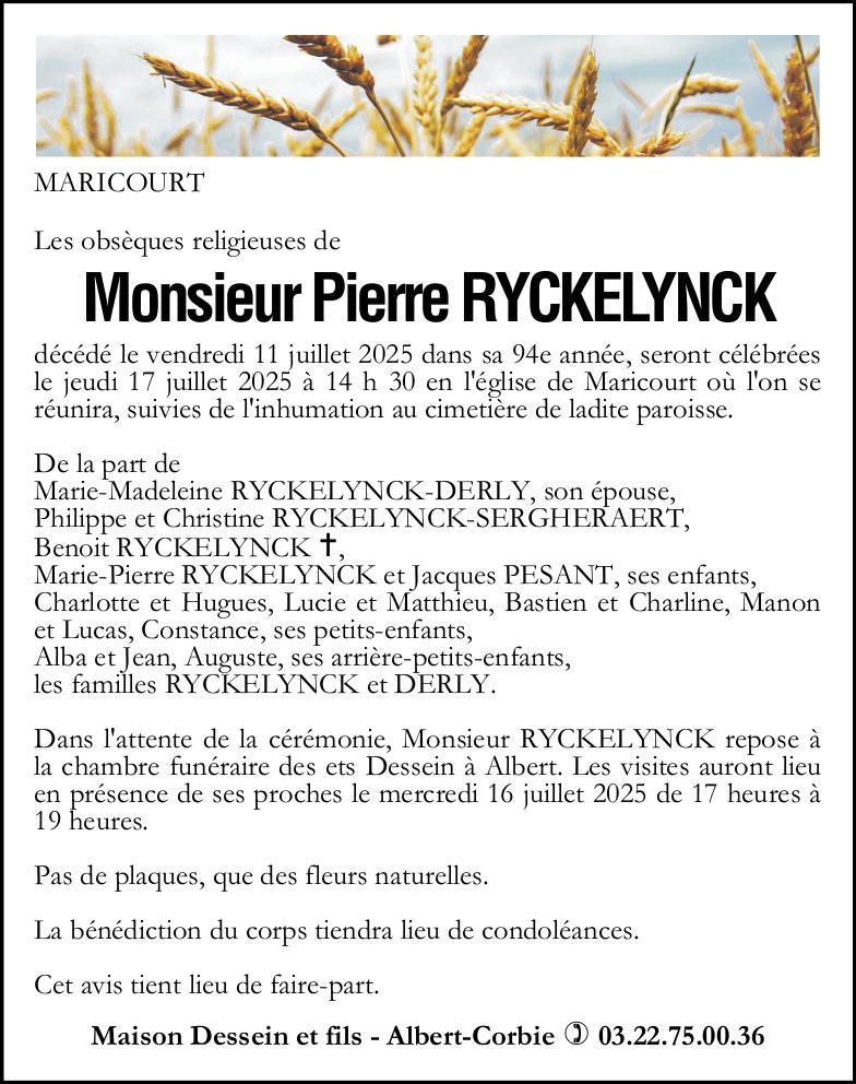 Avis de décès Pierre RYCKELYNCK