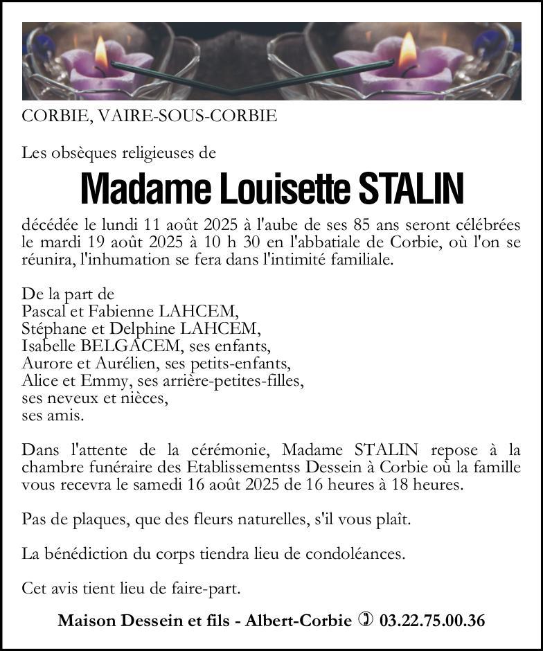 Avis de décès Louisette STALIN