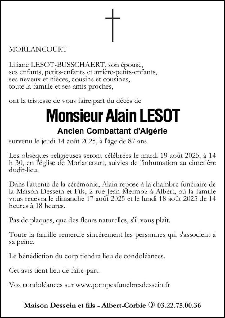 Avis de décès Alain LESOT
