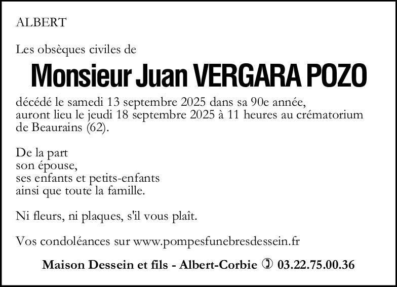 Avis de décès de Monsieur Juan VERGARA POZO