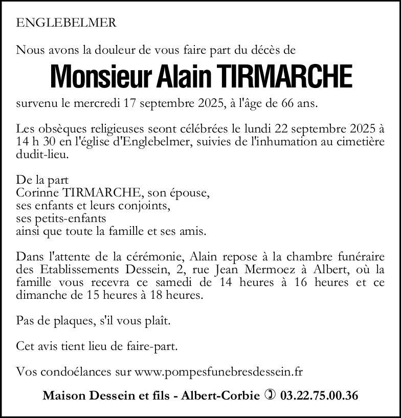 Avis de décès Alain TIRMARCHE