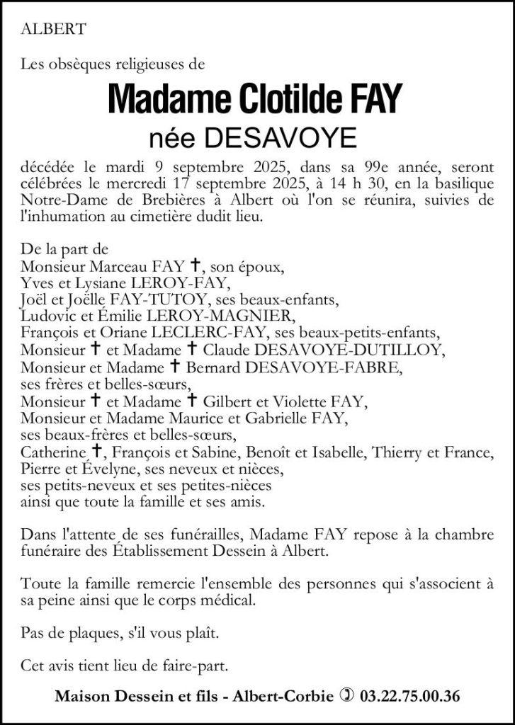 Avis de décès Clotilde FAY