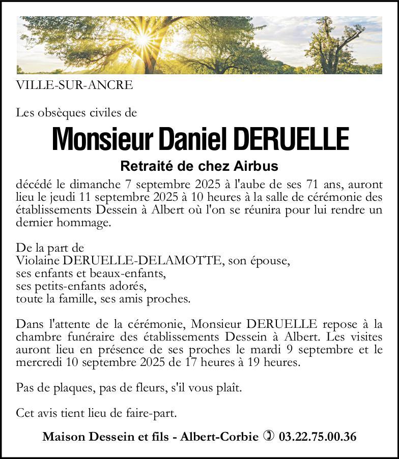 Avis de décès Daniel DERUELLE