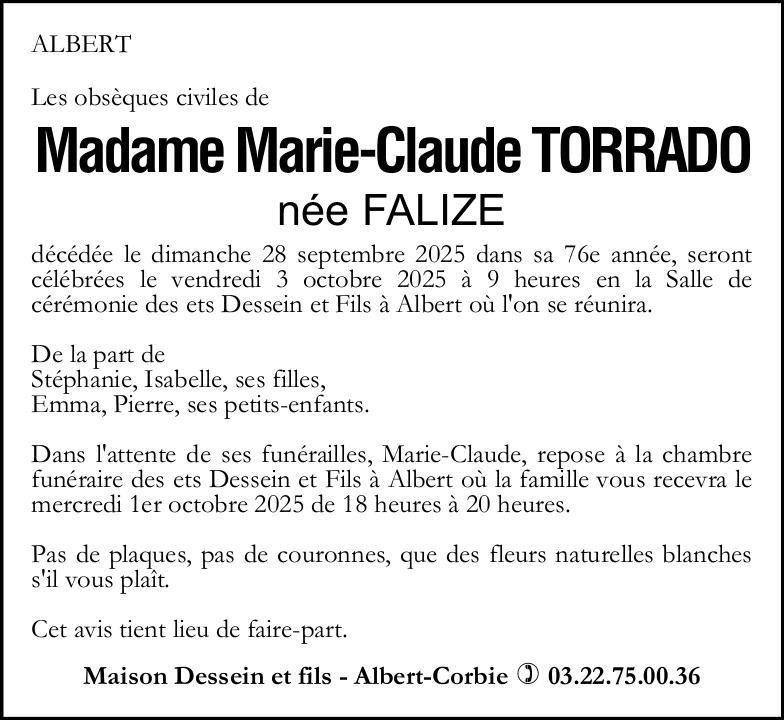 Avis de décès Marie-Claude TORRADO
