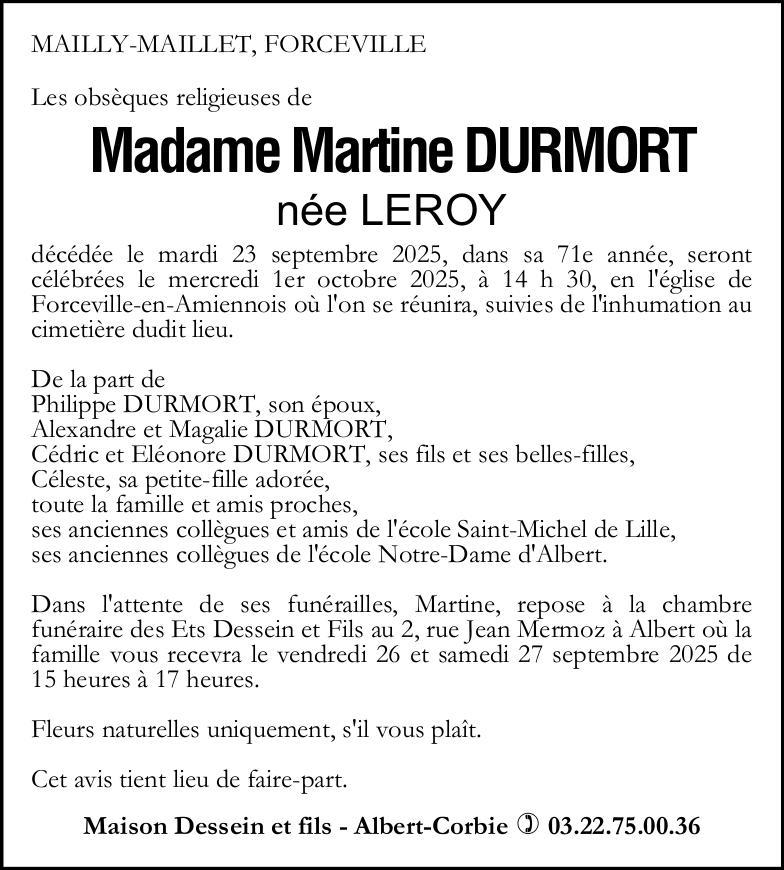 Avis de décès Martine DURMORT