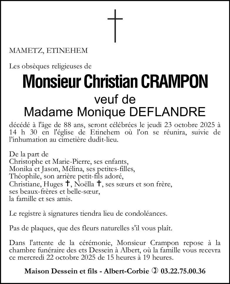 Avis de décès Christian CRAMPON