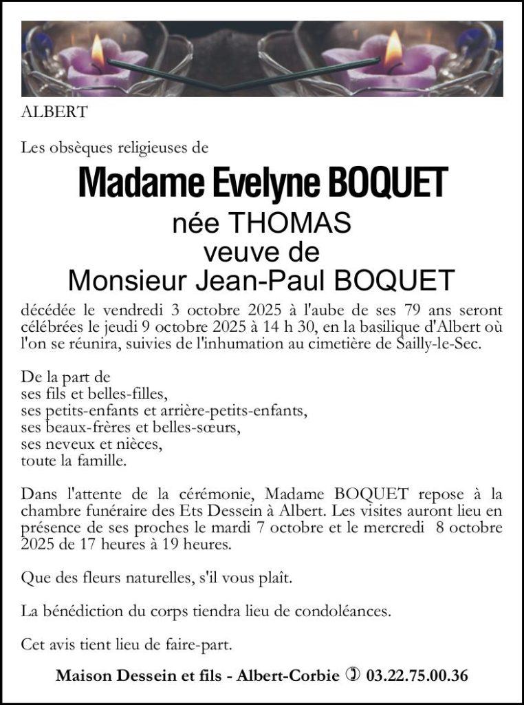 Avis de décès Evelyne BOQUET