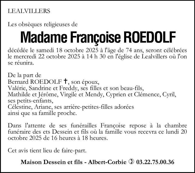 Avis de décès Françoise ROEDOLF