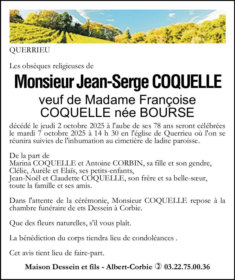 Avis de décès Jean-Serge COQUELLE