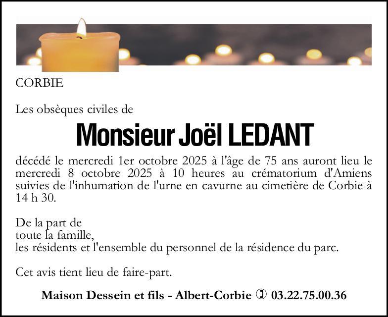 Avis de décès Joël LEDANT