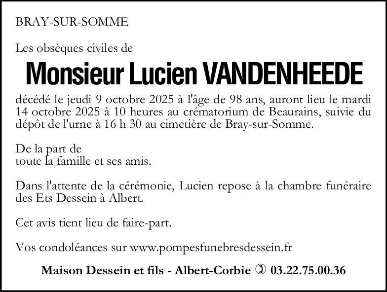 Avis de décès Lucien VANDENHEENE